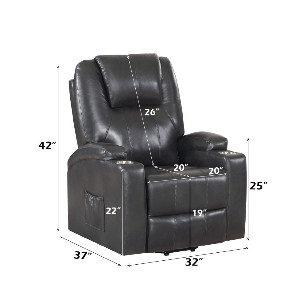 Evander - Recliner With Power Lift & Massage - Gunmetal Leather Aire