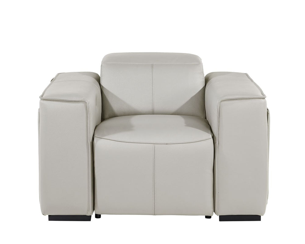 DivanItalia 1224 Top Grain Italian Leather Power Reclining Chair with Power Headrests - Light Gray