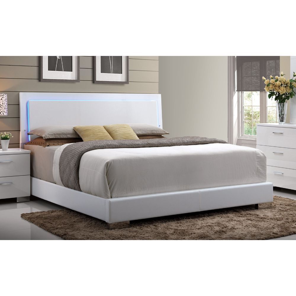 ACME Furniture Lorimar Eastern King Bed With LED White Synthetic Leathe