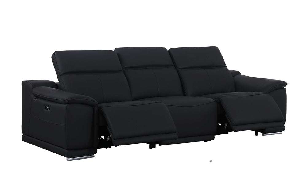 DivanItalia 9762 3-Piece Modular Power Reclining Sofa with 2 Power Recliners in Top Grain Italian Leather - Black