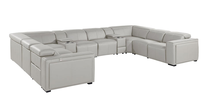 DivanItalia 1224 10-Piece U-Shaped Sectional Sofa in Top Grain Italian Leather with 4 Power Recliners &amp; Power Headrests - Light Gray