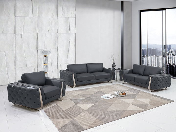 DivanItalia 1050 3-Piece Sofa Set in Top-Grain Italian Leather - Dark Gray
