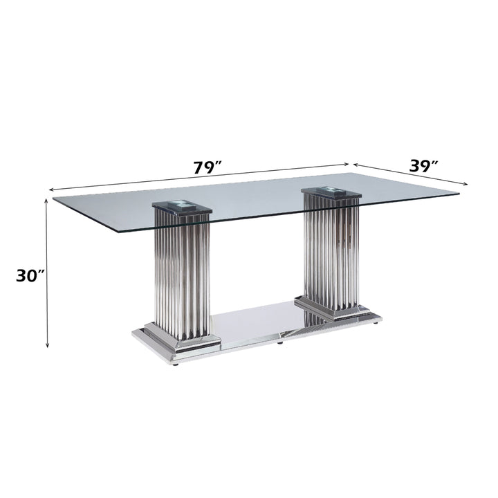 Cyrene Dining Table in Stainless Steel &amp; Clear Glass - dimensions