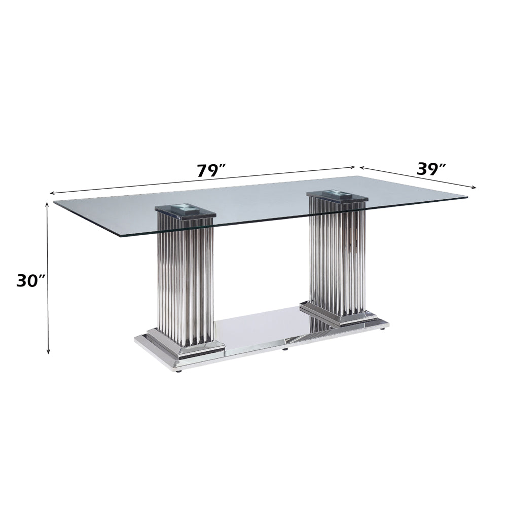 Cyrene Dining Table in Stainless Steel & Clear Glass - dimensions