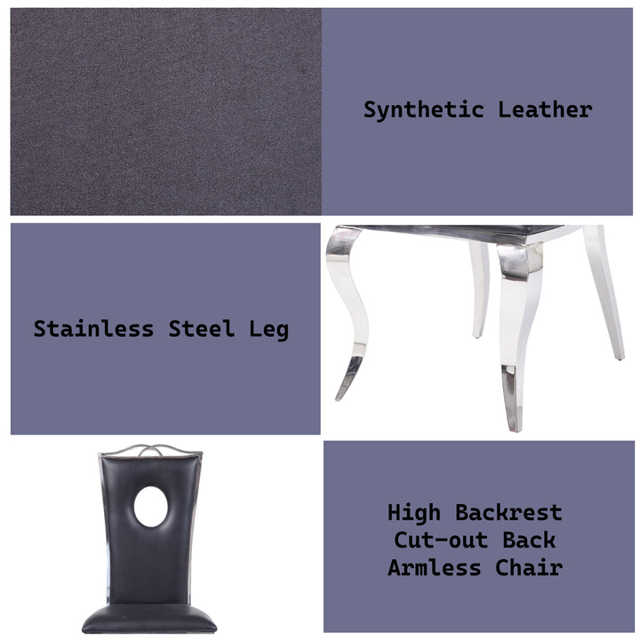 Cyrene Side Chair (Set-2) in Leatherette &amp; Stainless Steel - features