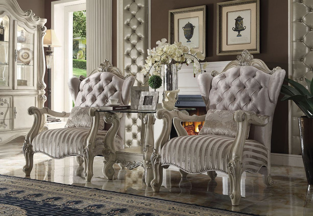 ACME Furniture Versailles Chair With Pillow Ivory Fabric & Bone White
