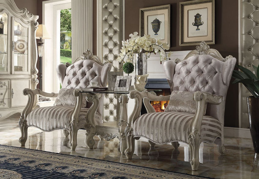 ACME Furniture Versailles Chair With Pillow Ivory Fabric & Bone White