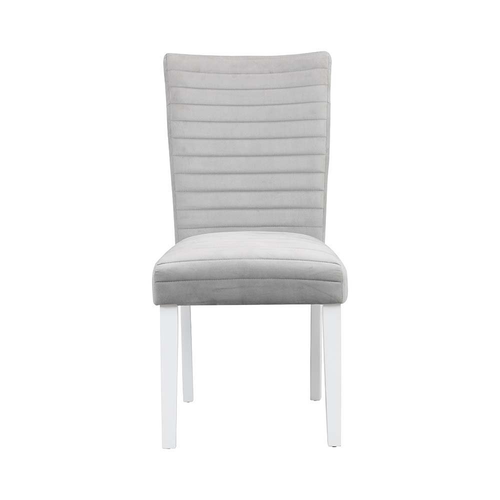 Elizaveta - Side Chair Set of 2) - Gray Velvet &White High Gloss