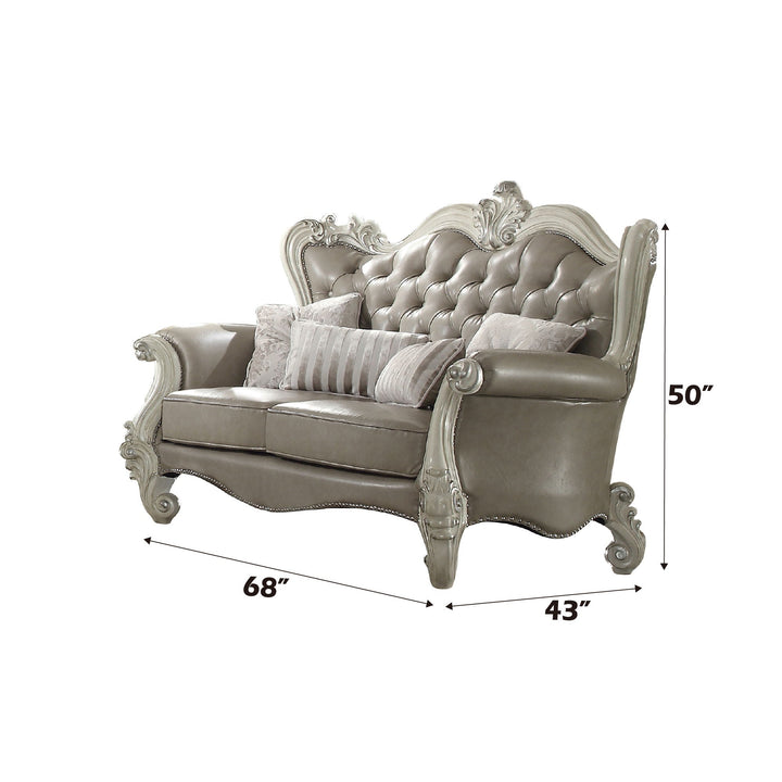 versailles-loveseat-with-4-pillows-vintage-gray-synthetic-leather-bone-white
