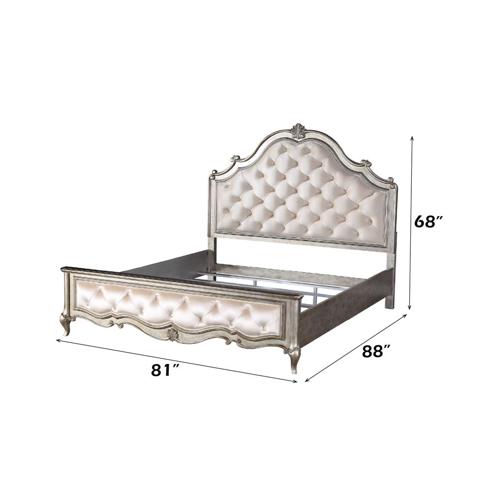 Esteban - Eastern King Bed - Ivory Velvet & Antique Champagne