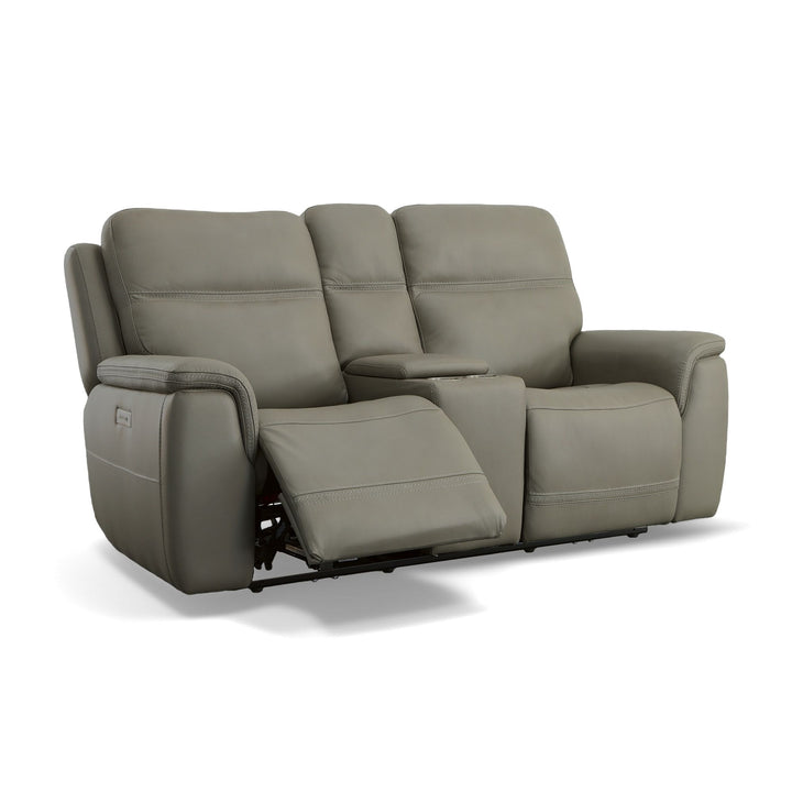 Sawyer Leather Pwr Recl Loveseat w/ Console, Pwr Hdrsts, Lumbar in Grey