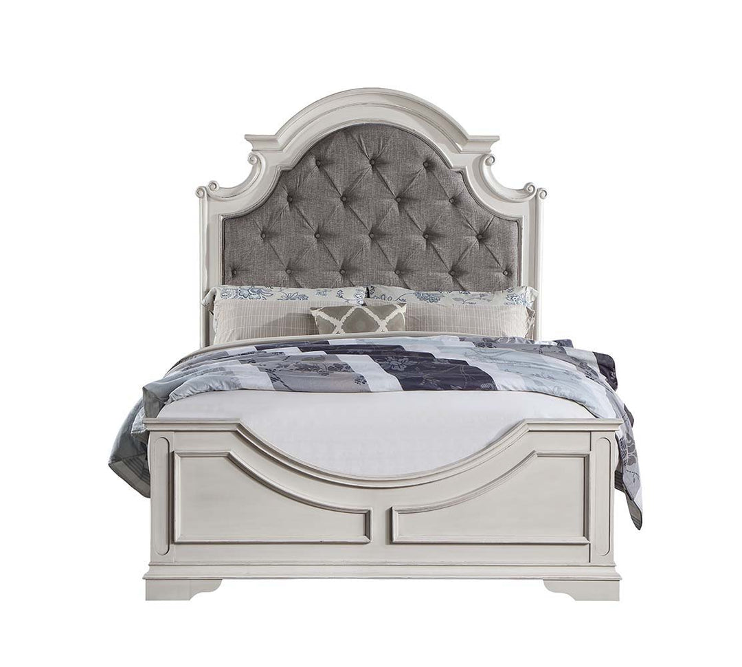 Florian - Queen Bed - Gray Fabric & Antique White