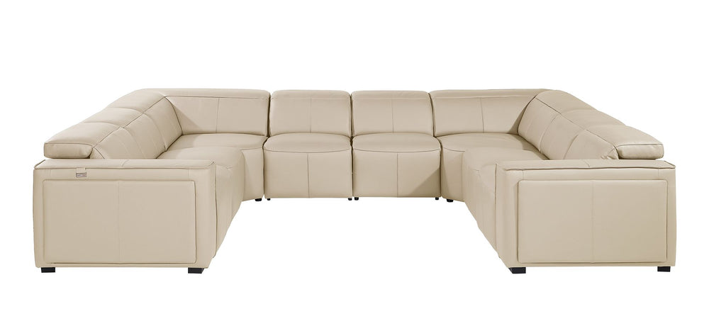 DivanItalia 1224 8-Piece U-Shaped Sectional Sofa in Top Grain Italian Leather with 4 Power Recliners & Power Headrests – No Console - Beige
