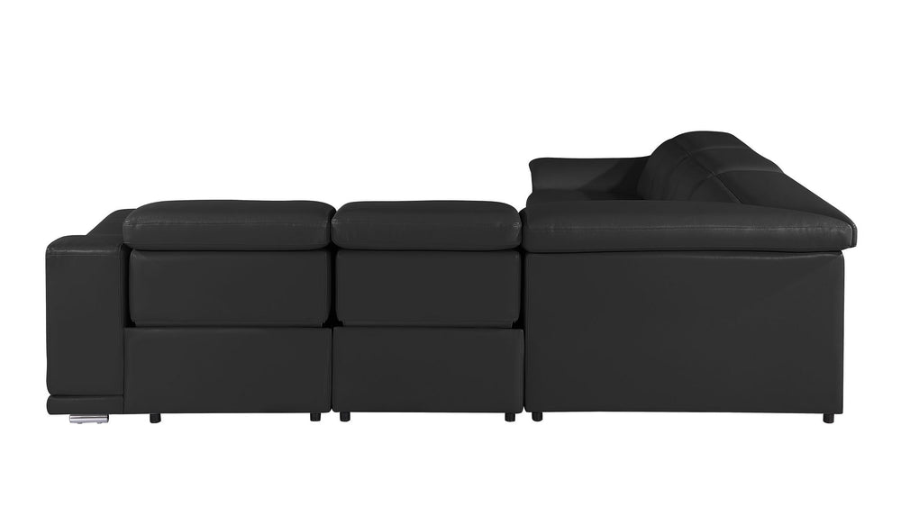 DivanItalia 9762 5-Piece L Shaped Top Grain Italian Leather Sectional Sofa with 3 Power Recliners - Black