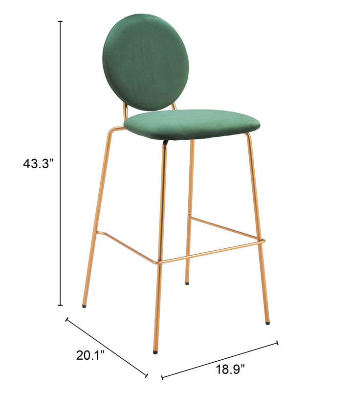 Zuo Modern 109806 Odessa Barstool (Set of 2) Green & Gold