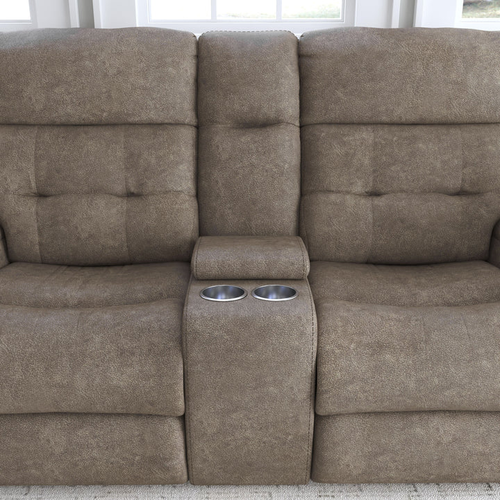 Strait Leather Power Reclining Loveseat with Console &amp; Power Headrests