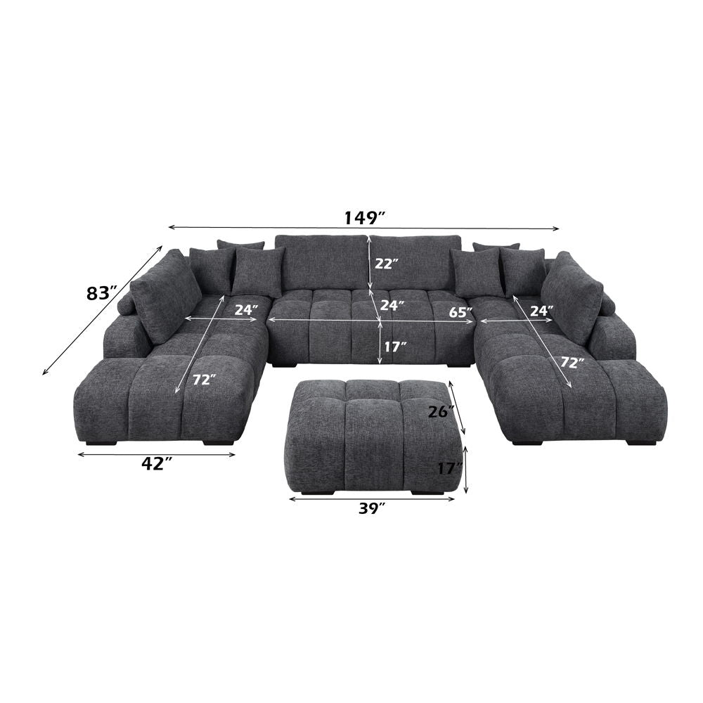 Chosen - Sectional Sofa With 6 Pillows - Gray Chenille