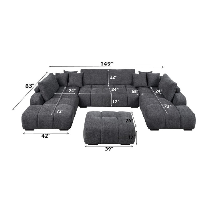 Chosen - Sectional Sofa With 6 Pillows - Gray Chenille