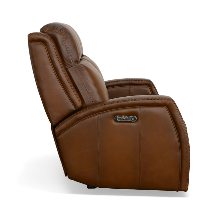Mustang Leather Power Loveseat with Power Headrest in Rust