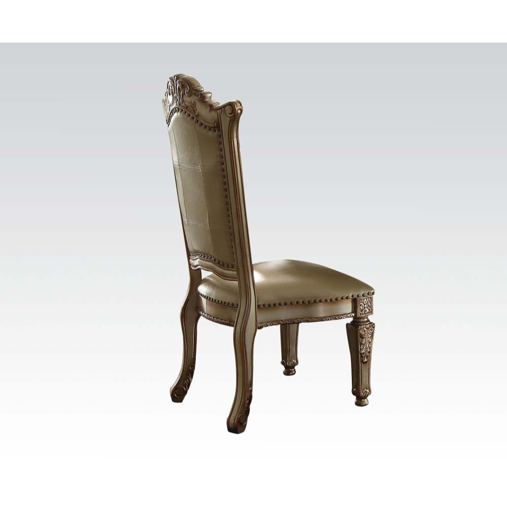 Vendome Side Chair (Set-2) in Bone Synthetic Leather & Gold Patina Finish
