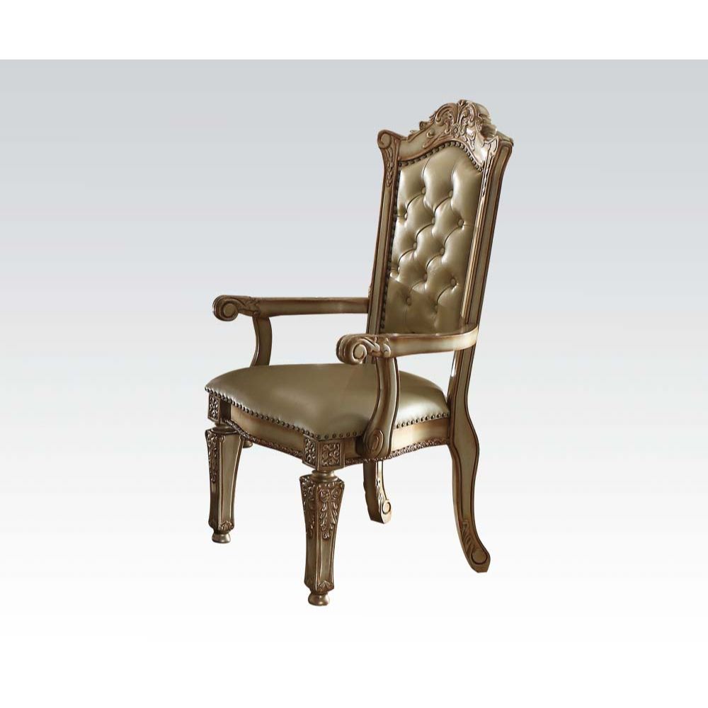 Vendome Arm Chair (Set-2) in Bone Leatherette & Gold Patina