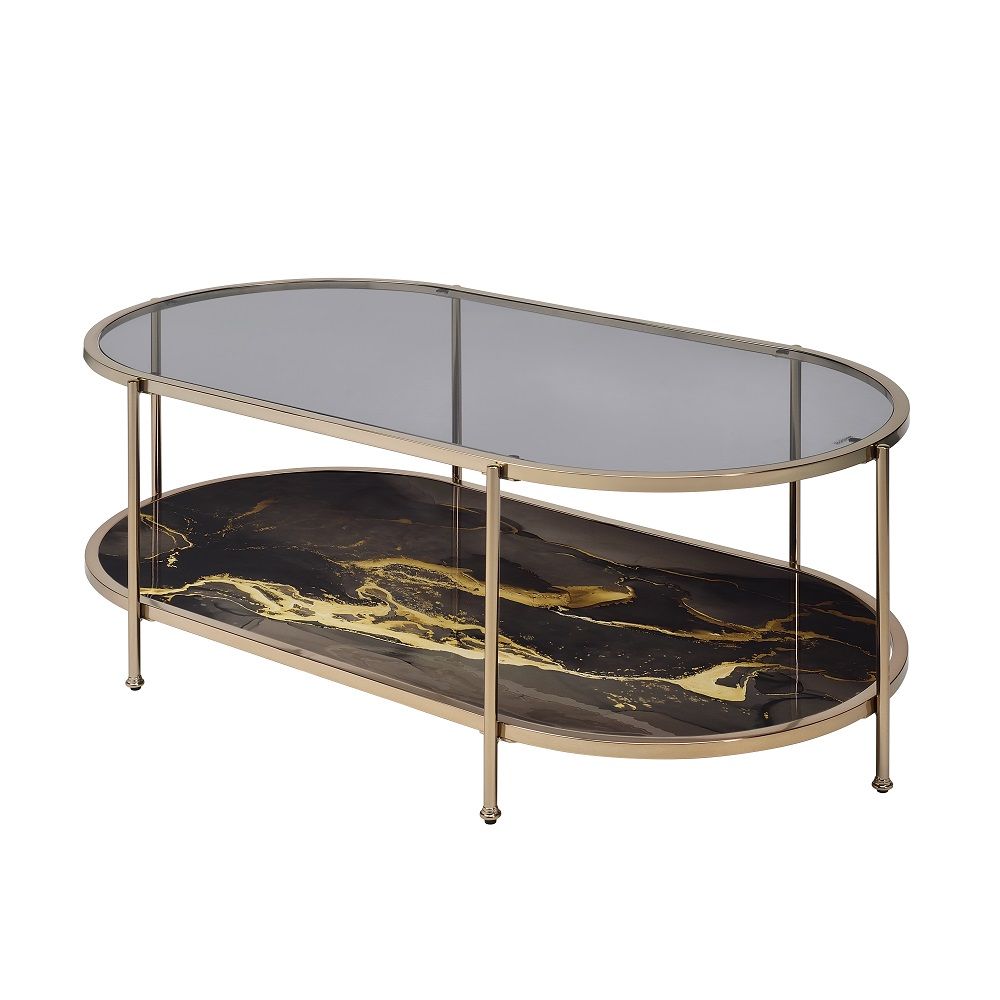 Fiorella - Coffee Table - Black Marble Print & Champagne