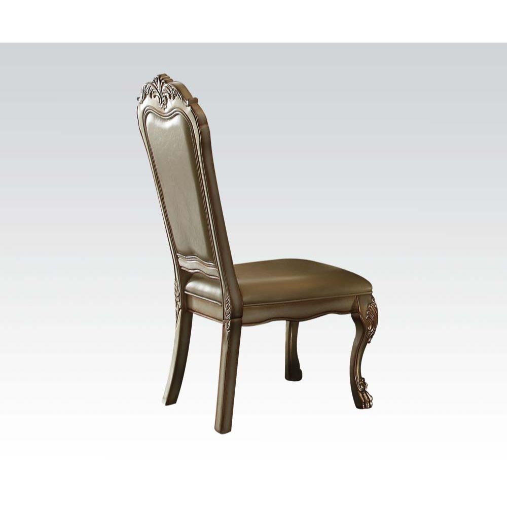 Dresden Side Chair (Set-2) in Bone Synthetic Leather /Fabric & Gold Patina Finish