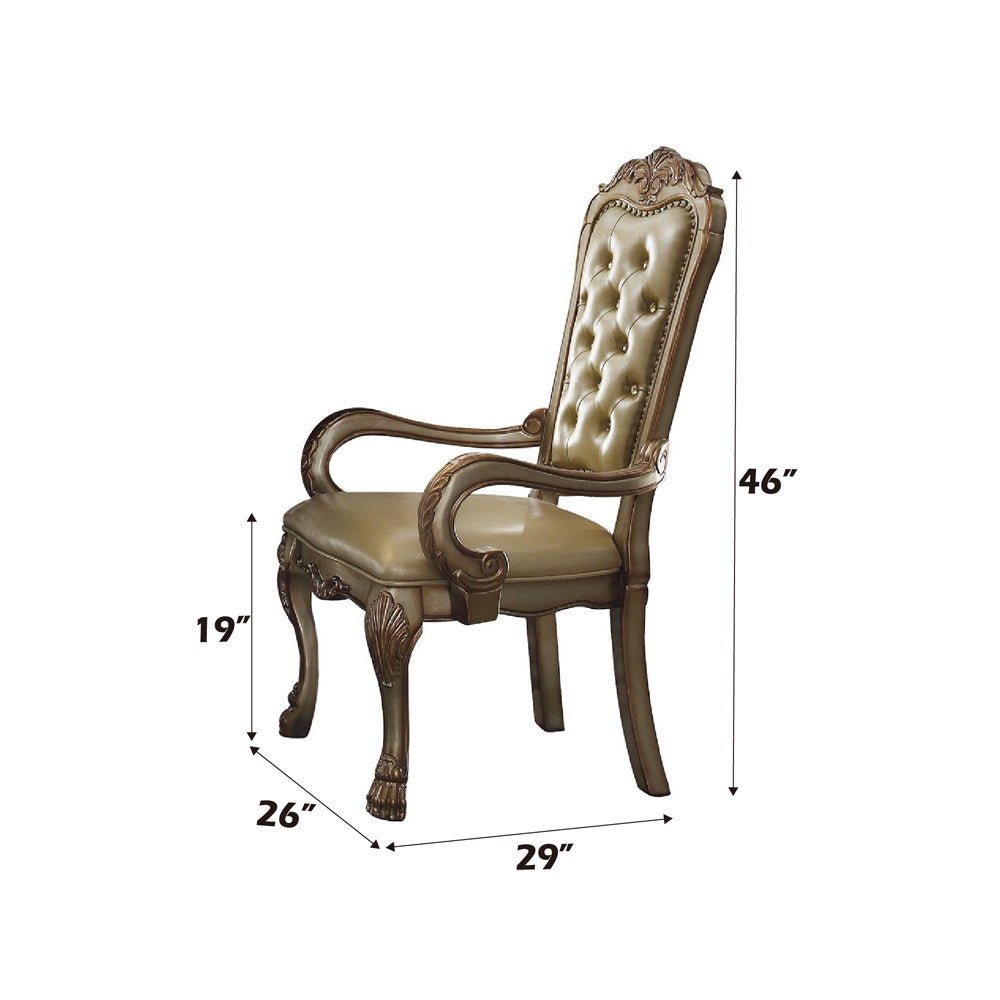 Dresden Arm Chair (Set-2) in Bone Synthetic Leather & Gold Patina Finish - dimensions