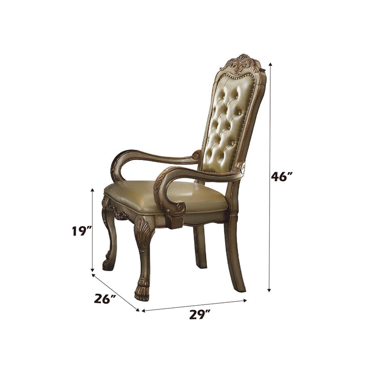 Dresden Arm Chair (Set-2) in Bone Synthetic Leather &amp; Gold Patina Finish - dimensions