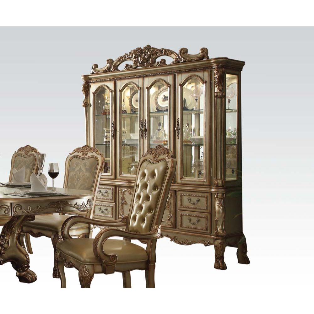 Dresden Buffet & Hutch - Gold Patina & Bone