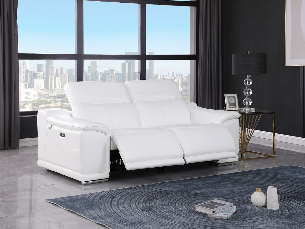 DivanItalia 9762 2-Piece Modular Power Reclining Console with 2 Power Recliners in Top Grain Italian Leather - White