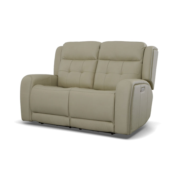 Grant Leather Power Reclining Loveseat with Power Headrests in Ivory