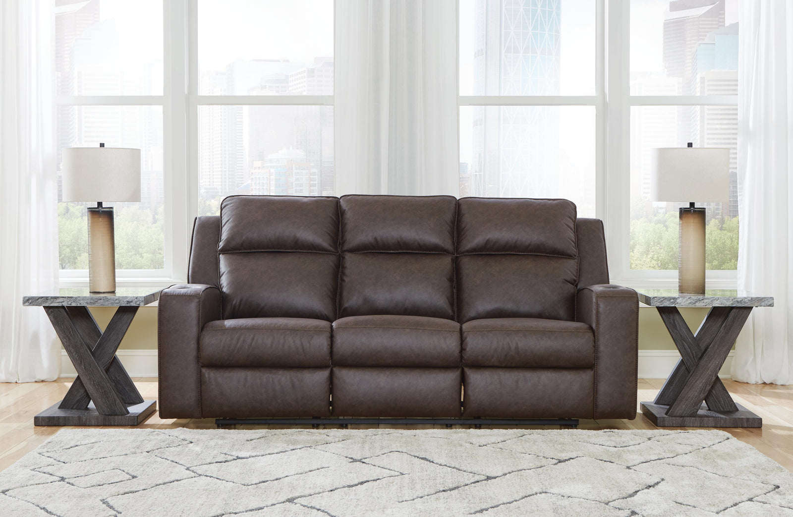 Lavenhorne Reclining Sofa with Drop Down Table - Dark Gray (2)
