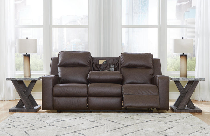 Lavenhorne Reclining Sofa with Drop Down Table - Dark Gray (7)