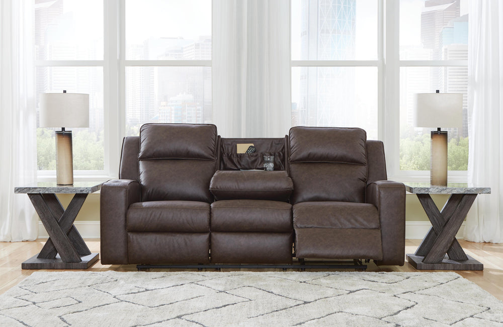 Lavenhorne Reclining Sofa with Drop Down Table - Dark Gray (7)