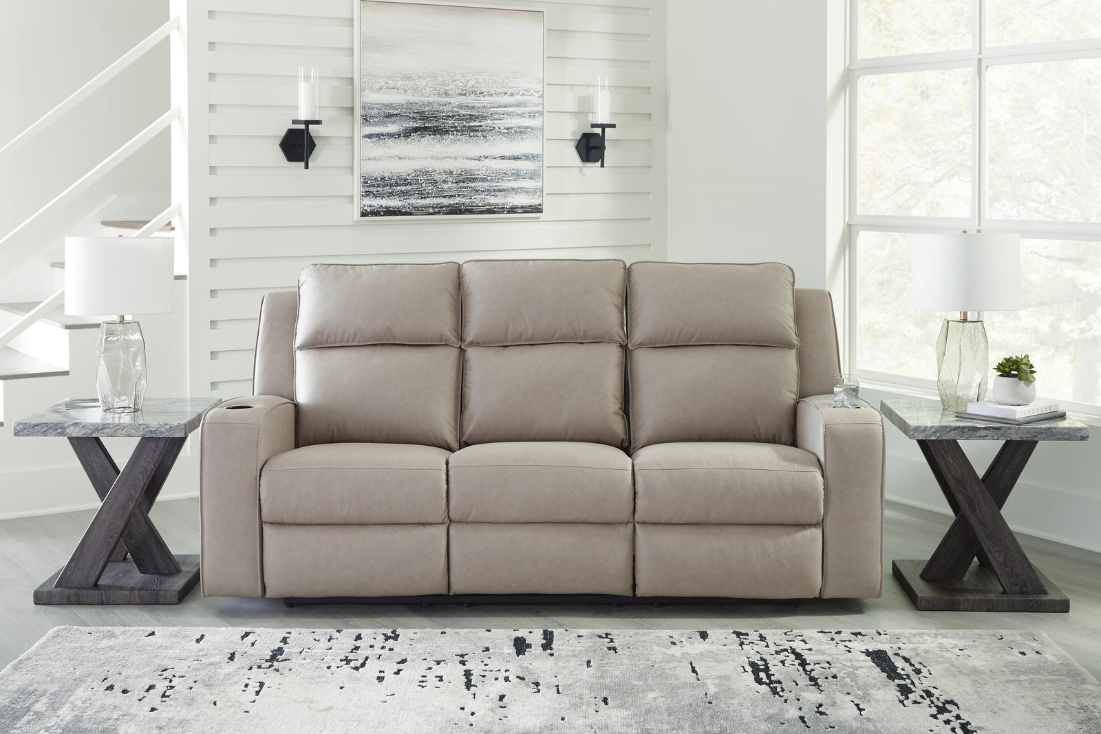 Lavenhorne Reclining Sofa with Drop Down Table - Pearl Silver (2)