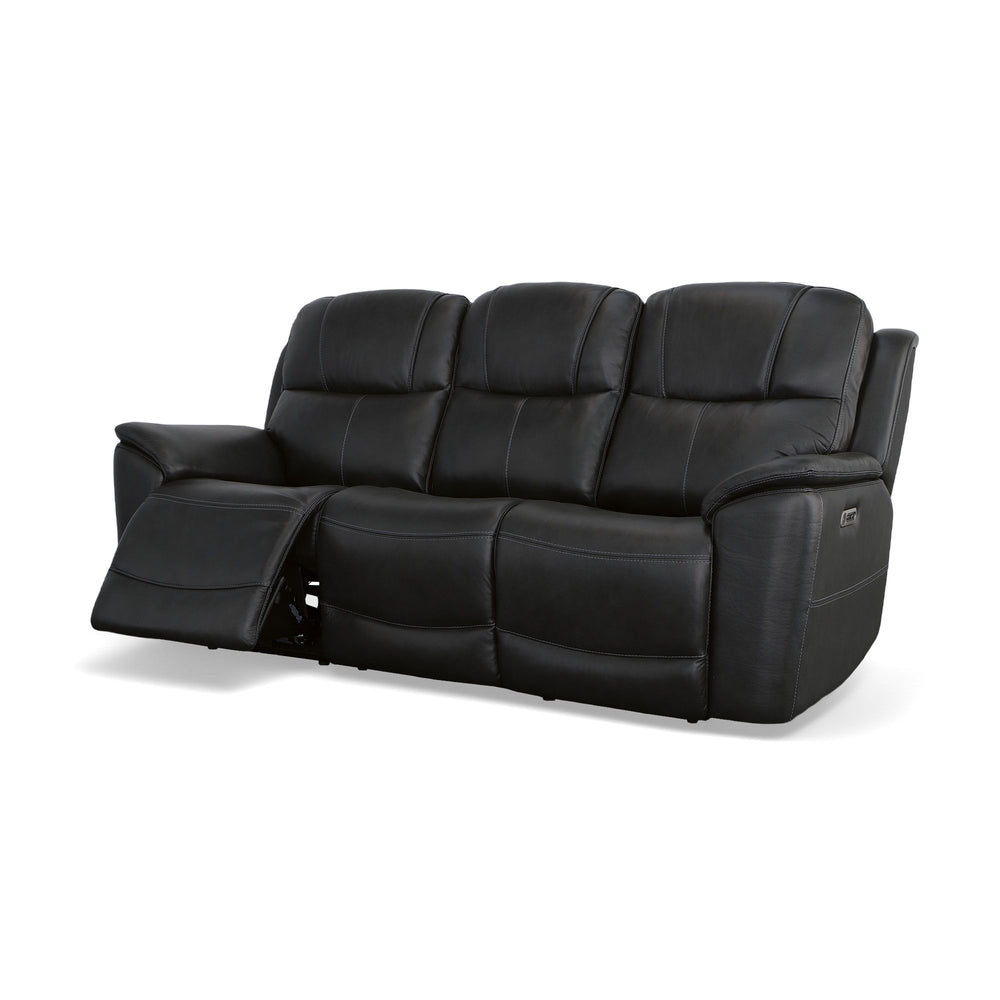 Crew Leather Power Reclining Sofa with Power Headrests & Lumbar in Raven