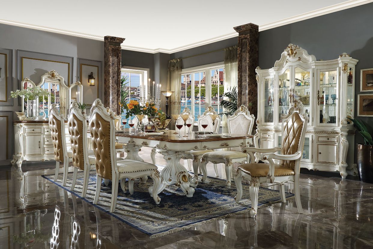 Picardy Dining Table in Antique Pearl & Cherry Oak