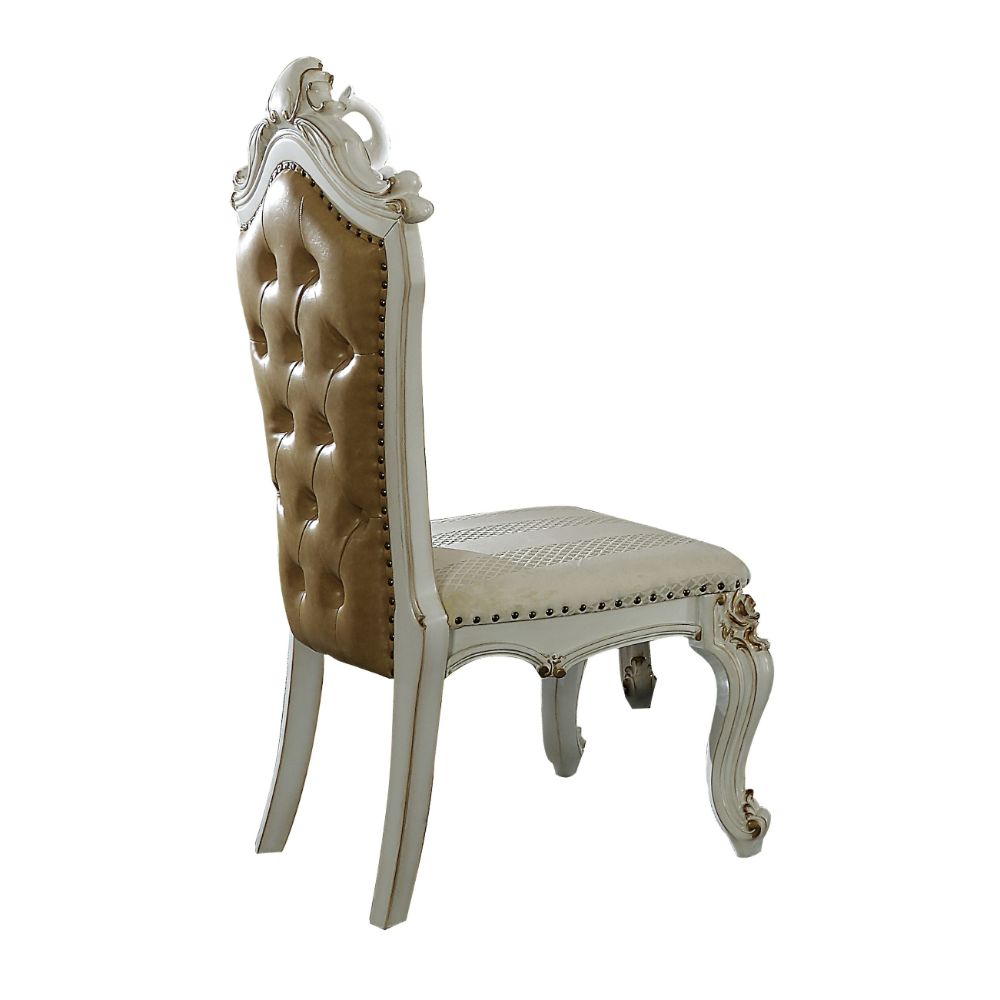 Picardy Side Chair in Fabric/Butterscotch Leatherette & Antique Pearl