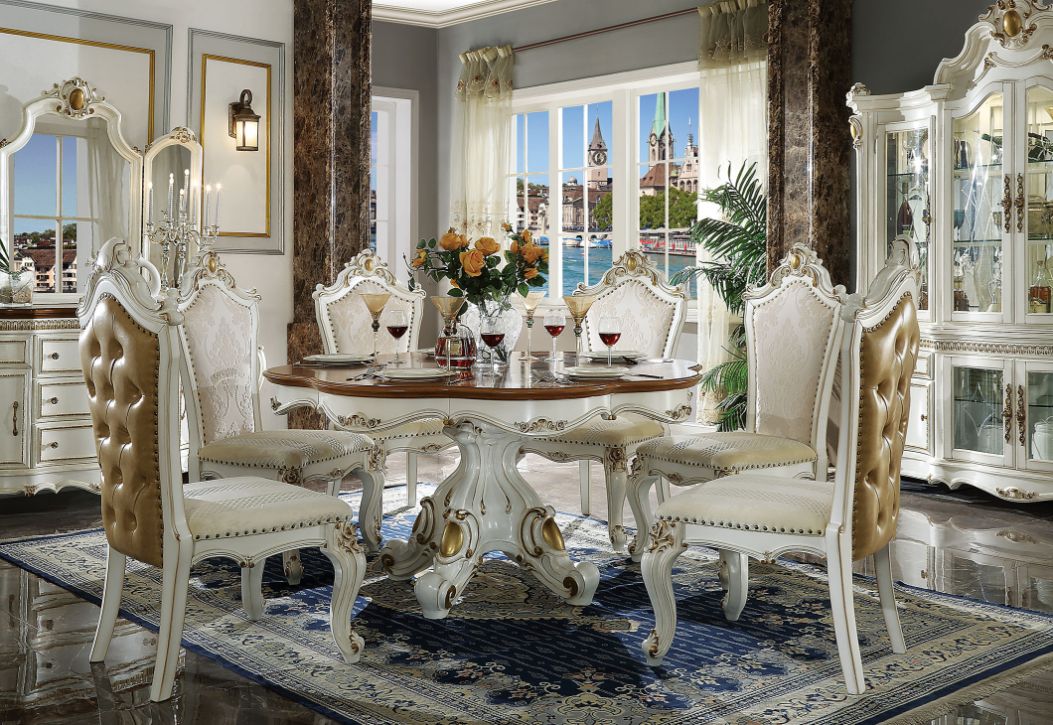Picardy Dining Table in Antique Pearl & Cherry Oak