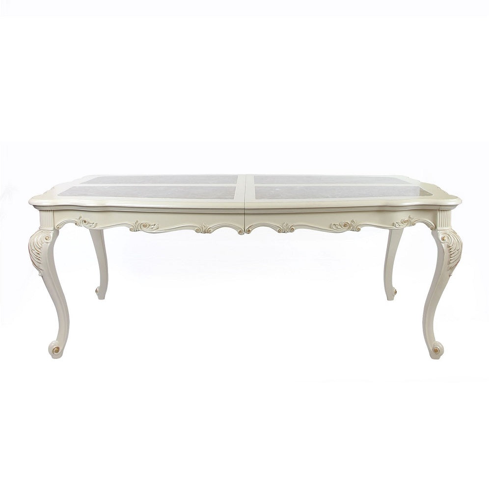 Chantelle Dining Table in Natural Marble Top & Pearl White