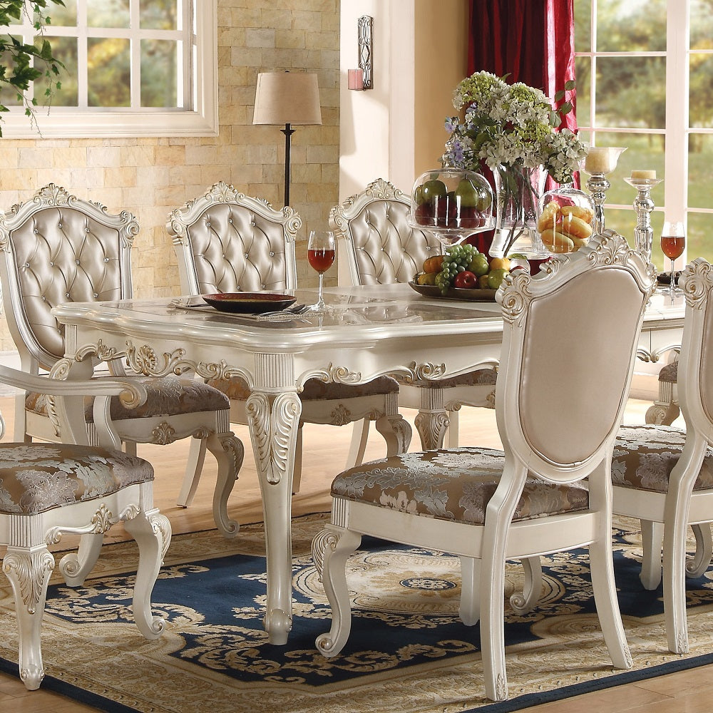 Chantelle Dining Table in Natural Marble Top & Pearl White