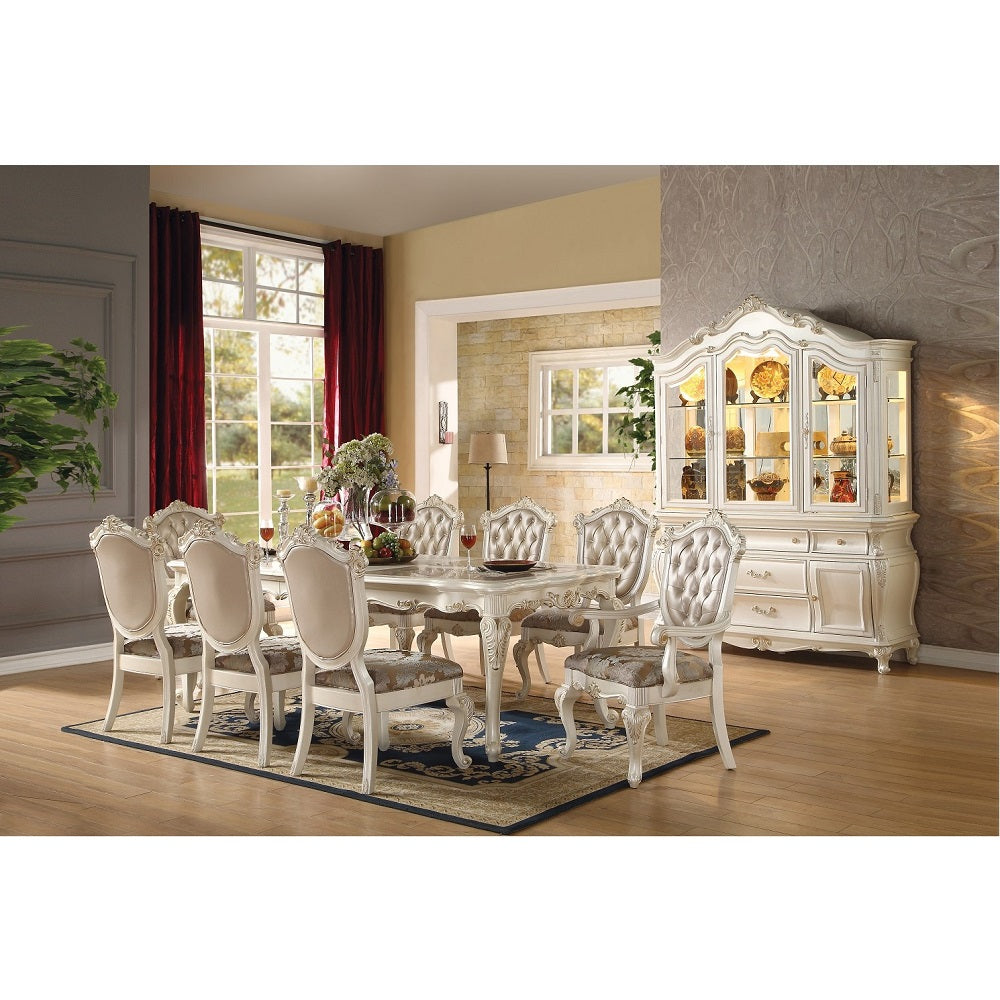 Chantelle Dining Table in Natural Marble Top & Pearl White - lifestyle
