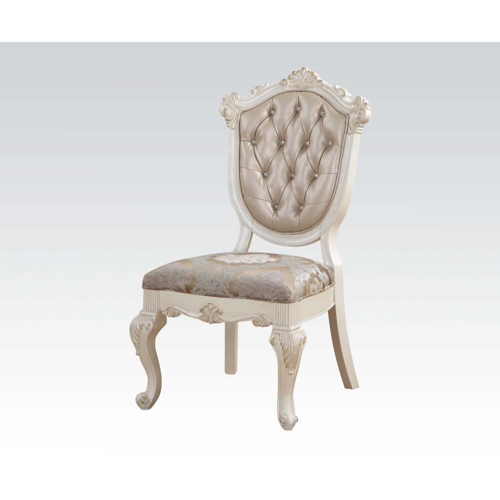 Chantelle Side Chair in Rose Gold Synthetic Leather & Pearl White Finish