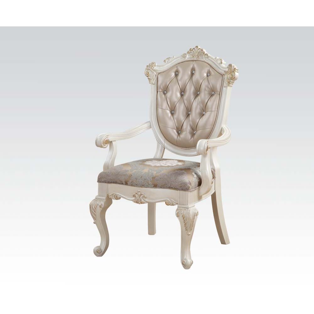 Chantelle Arm Chair (Set-2) in Rose Gold Synthetic Leather & Pearl White Finish