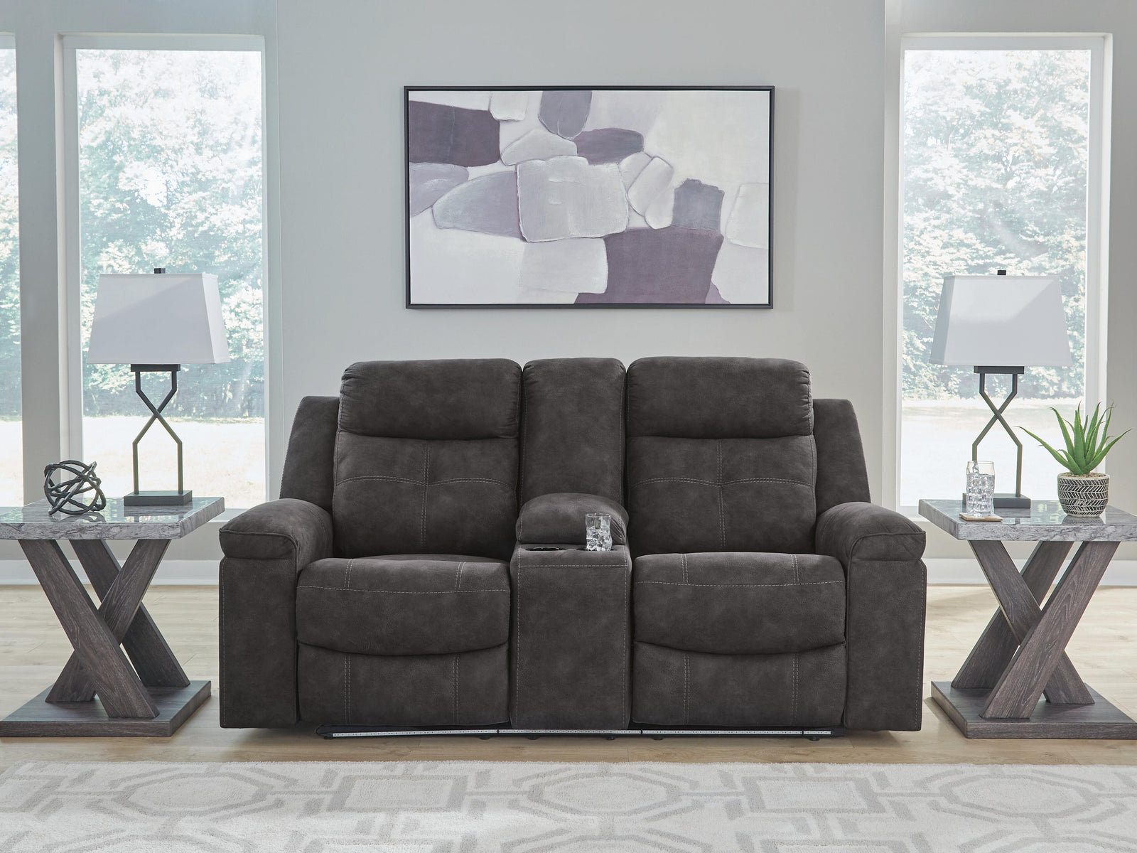 Brysonview Reclining Loveseat with Console - Dark Gray (1)
