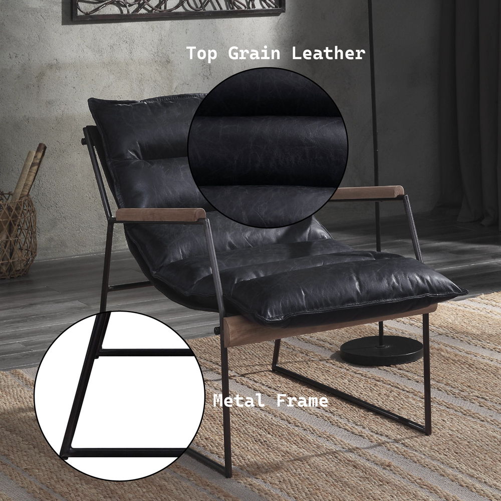Luberzo - Accent Chair - Distress Espresso Top Grain Leather & Matt Iron