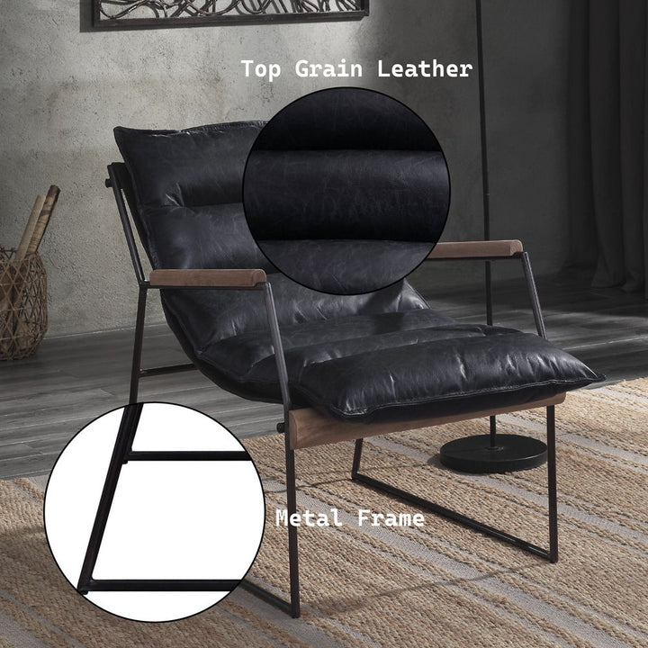 Luberzo - Accent Chair - Distress Espresso Top Grain Leather & Matt Iron