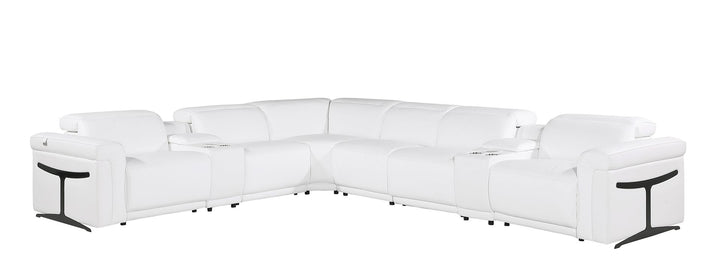 DivanItalia 1126 8-Piece L-Shaped Sectional Sofa in Top Grain Italian Leather with 4 Power Recliners &amp; Power Headrests - White