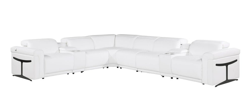 DivanItalia 1126 8-Piece L-Shaped Sectional Sofa in Top Grain Italian Leather with 4 Power Recliners & Power Headrests - White